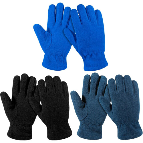 Luvas de inverno infantis de lã polar com dedos inteiros - 3 pares