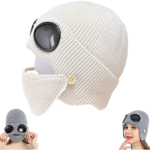 Unisex stickad mössa med avtagbar mask