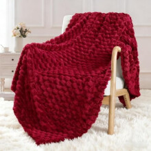 Extra Large Fleece Throw Blanket for Couch, 50x70 Inches Stylish Jacquard Soft Throw Blanket, Fuzzy Cozy Lightweight for Winter, Deep Red