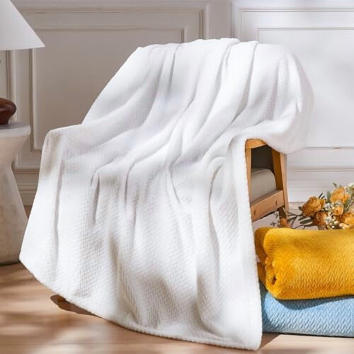 Flannel Fleece Throw Blanket King Size White 2