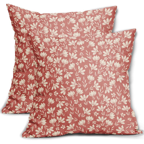 Conjunto de 2 capas de almofada florais em linho, 45x45 cm (18x18 polegadas).