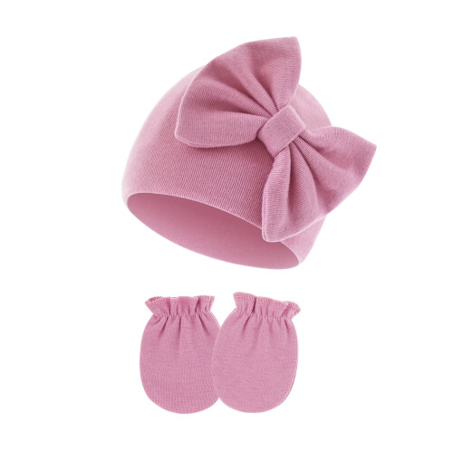 Conjunto de gorro e luvas de algodão para bebê menina (0-6 meses)