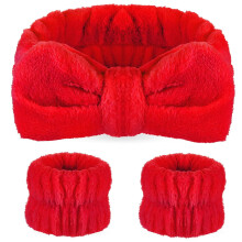 Conjunto de 3 piezas de diadema y muñequera para lavado facial para mujer, diadema con lazo para cuidado de la piel, toalla de muñeca suave para
