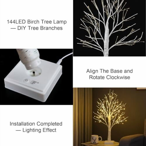 144 LED-berkenboomlamp met timer – warm wit, USB of 2