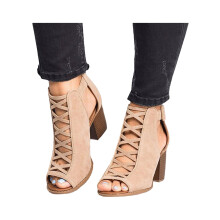 Sandali estivi da donna LUXUR con tacco a blocco, cerniera, punta aperta, eleganti, da festa, beige, taglia 5
