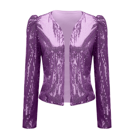 Women's sequin blazer jacket long sleeve cropped 1