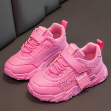 Ediodpoh Kids Sneakers – Breathable Mesh, Thick Sole, Lace-Up & Hook-Loop, Casual Flat Shoes for Girls, Hot Pink, Size 10, Compatible with Kids Feet