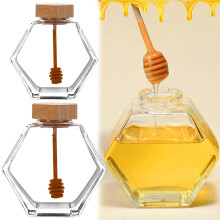 Opruiming waterflessen! 1*Pot met massief houten deksel, platte zeshoekige glazen fles, 220 ml