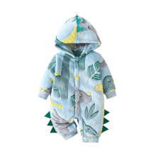 Infant Boys Girls Dinosaur Fleece Romper Jumpsuit Baby Clothes Baby Spring New Long Sleeve Hooded Bodysuits Green