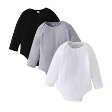 Salopetă din piele pentru fete și băieți, pachet de 3, culoare solidă, mânecă lungă, guler rotund, body, la modă, pentru copii mici,