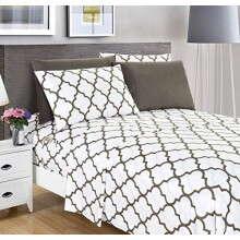 4-delars Quatrefoil Deep Pocket-lakanset, 1500TC Silkeslent mjukt skrynkelfritt sängkläder, Twin/Twin XL, Vit
