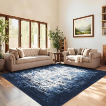 Large Modern Abstract 9x12 Washable Rug with Non-Slip TPR Backing, Soft Low-Pile Indoor Carpet for Office & Open Spaces, Blue