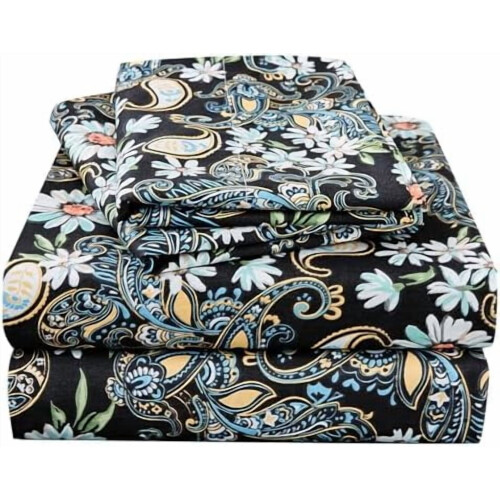 Queen Microfiber Sheet Set – 4 Piece, Floral Print, Deep