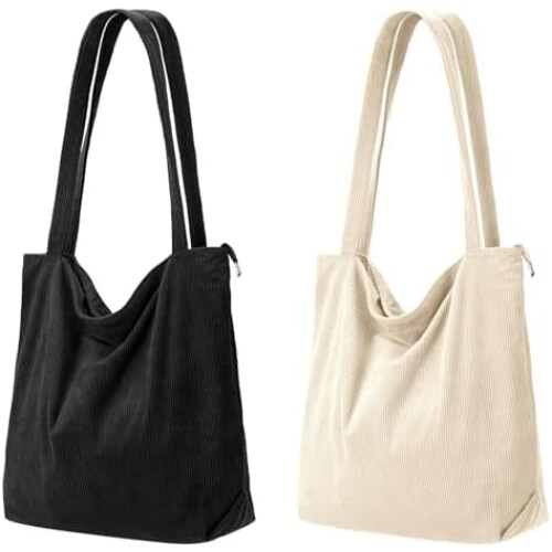 Borsa tote da donna in velluto a coste con cerniera e tasche interne.