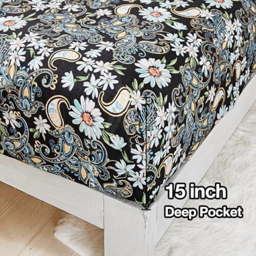 Σετ μαύρων σεντόνια με λουλούδια και paisley, king size, 4 τεμάχια από μικροΐνες 2