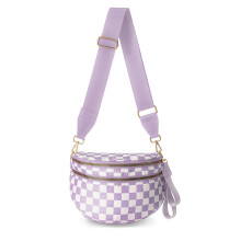Umhängetasche, karierte Damen-Bauchtasche, schwarz-weiße Gürteltasche, Schultertasche mit Schultergurt
