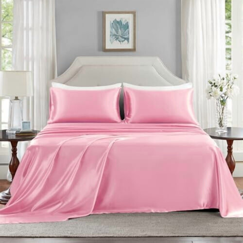 Satin Bed Sheet Set Full Size – Silky Soft Polyester, 1