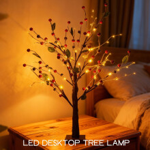 Vintage Leuchtbaumlampe 50 cm, beleuchtete Zweige und Beeren, funkelnde Birken-Bonsai-Tischdekoration für Halloween/Weihnachten/Ostern