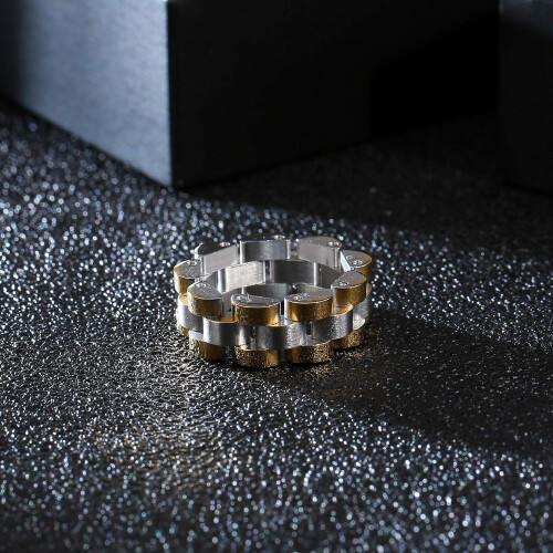 Statement-Ring aus massivem Edelstahl mit Hip-Hop-Uhrenarmband-Design 1