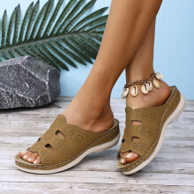 Strandsandalen, Damensandalen, Modische Damen-Pantoletten mit weichem Fußbett, Braun, Größe 5,5