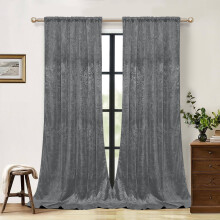 Zasłony zaciemniające Lapalife z aksamitu, wzór kwiatowy, kieszeń na drążek, izolacja termiczna, 2 panele, 52" x 108", kolor szary