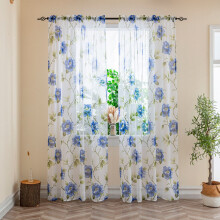2-Piece Farmhouse Sheer Curtains with Rod Pocket, Country Pattern, Light Filtering – Compatible with Standard Curtain Rods