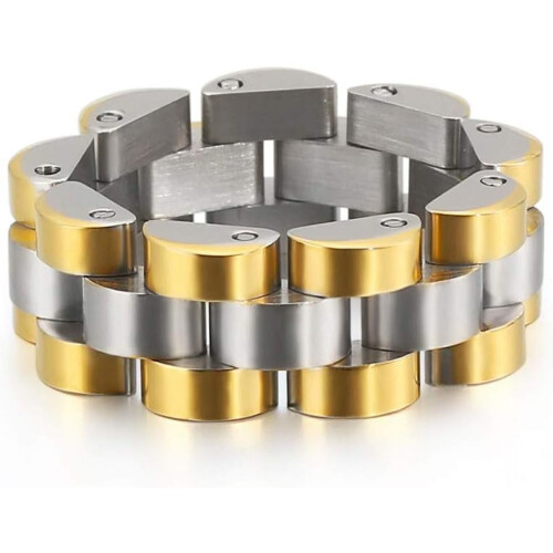 Statement-Ring aus massivem Edelstahl mit Hip-Hop-Uhrenarmband-Design