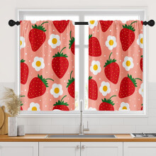 Summer Strawberry Red Kitchen Curtains Set of 2, Retro Flower Tier Curtains (26x36"), Compatible with Kitchen, Sink, Bathroom & Dining Room