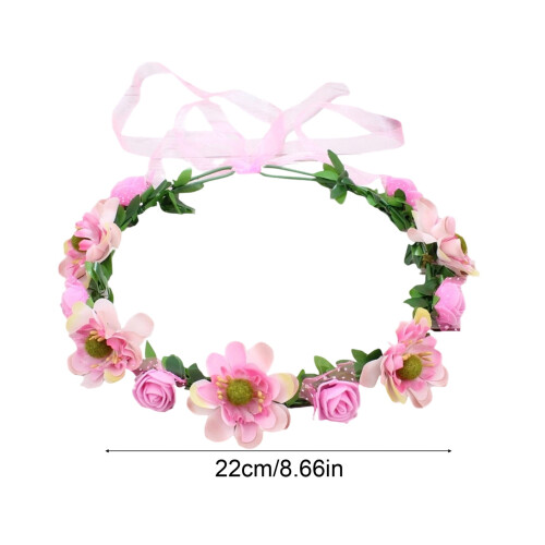 Tiara de flores de Páscoa com rosas e folhas artificiais, rosa. 2