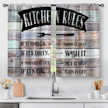 Cortinas de cocina estilo boho con setas - Cortinas retro rústicas de los años 70 con estampado floral estilo hippie, con bolsillo para barra, 70 x