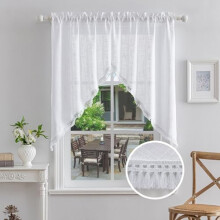 Beda Home Tassel lenvászon függöny karnis, fényszűrő rusztikus felsőrész kis ablakokhoz, rúdzsebbel (fehér, 36x45", 2 db)