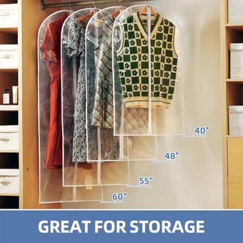 Sacos plásticos transparentes de 60 polegadas com zíper, capas impermeáveis para roupas como vestidos, casacos e uniformes (pacote com 12) 1