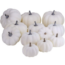 MOQIN12 piezas de calabazas blancas artificiales, tamaños surtidos – Decoración de otoño, Halloween y Acción de Gracias, compatible con la