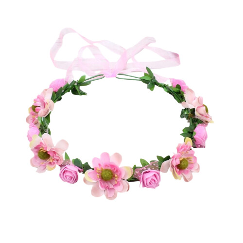 Tiara de flores de Páscoa com rosas e folhas artificiais, rosa. 1