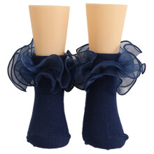Baby Toddler Girls Ruffle Socks Lace Ruffle Frilly Princess Eyelet Cotton Ankle Dress Socks 5 Pairs for Little Kids Dark Blue 0-10Y