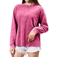 Dames T-shirts, oversized, lange mouwen, casual, losse pasvorm, basic tops met ronde hals, voor hetzelfde geslacht. Design Wash T-shirts.