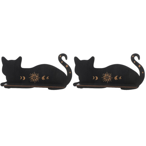 2pcs Floating Shelf Wooden Book Cat Shape Display Shelf Wall-mounted Display Rack