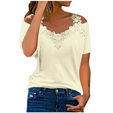 Blusas femininas de verão com gola redonda, ombros à mostra, estilo casual, com recortes, mangas curtas bufantes e cores sólidas.
