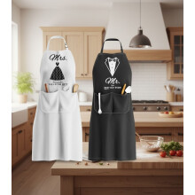Couples Apron Set - Wedding Engagement Gifts for Couples, Funny Kitchen Gifts for Couples, Bridal Shower Gifts, Christmas