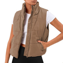 Colete feminino casual Ediodpoh, cor sólida, com bolsos e acolchoamento, na cor cáqui, tamanho G.