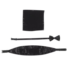 FRCOLOR 3Pcs Men's Dress Suit Tuxedo Cummerbund Bow Tie Handkerchief Set in Black Satin