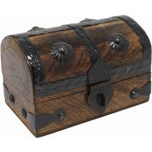 Cutie mică de comori din lemn (5x3x3,25") – Capac cu balamale, cutie de depozitare rustică vintage pentru pirat, cutie decorativă pentru