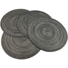 Round Braided Placemats Set of 4, 15", Washable & Heat Resistant, for Dining Table, Party, BBQ, Christmas, Everyday Use (Black)