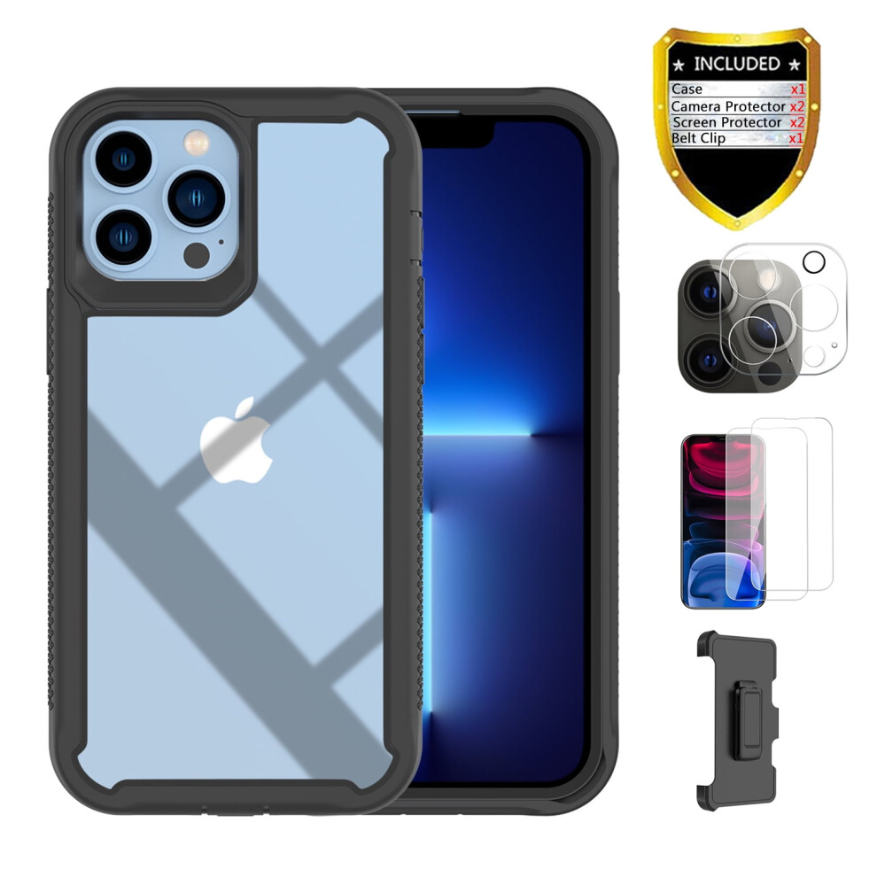 Xihaiying Iphone 13 Pro Case + Screen & Lens Protectors + Belt Clip, Non-Yellowing, Anti-Scratch, Slim Clear Pc Back Cover (Black) Black 9557311248191