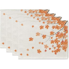 Set van 4 placemats met herfst-esdoornmotief, linnen, 30 x 45 cm
