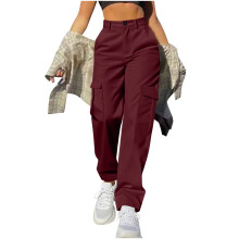 Calça cargo feminina de modelagem relaxada com fechamento por botão - Calça utilitária de perna reta com vários bolsos para mulheres nos