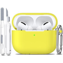 Compatibile con AirPods Pro di seconda/prima generazione, custodia + kit di pulizia, cover in morbido silicone con portachiavi – Giallo