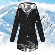 Wasserdichte Damen-Skijacke, winddichter Regenmantel mit Kapuze, warme Winterjacke für Damen, Schwarz, Übergröße, passend für den ganzen Winter
