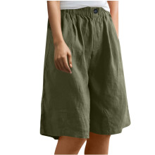 Damebukser med vide ben, elastisk midje og lommer i bomull og lin - Avslappet passform, athleisure-shorts for sommeren S-3XL Flere farger tilgjengelig