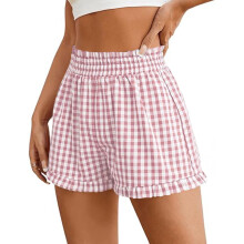 Shorts Boxer Femininos 2025 Verão Xadrez Pijama Relaxar Dormir Shorts Xadrez Y2K Calças de Praia, Liquidação por Tempo Limitado Menos de 10